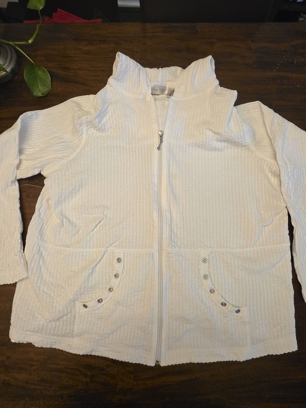 Studio Works Women's White Waffle Knit Full-Zip Hoodie – Size Large